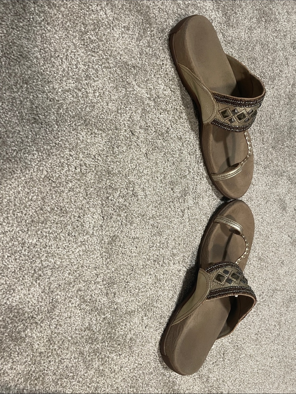 Taos Footwear Metallic Gold Braided Toe-Post Sandals - Picture 3 of 4